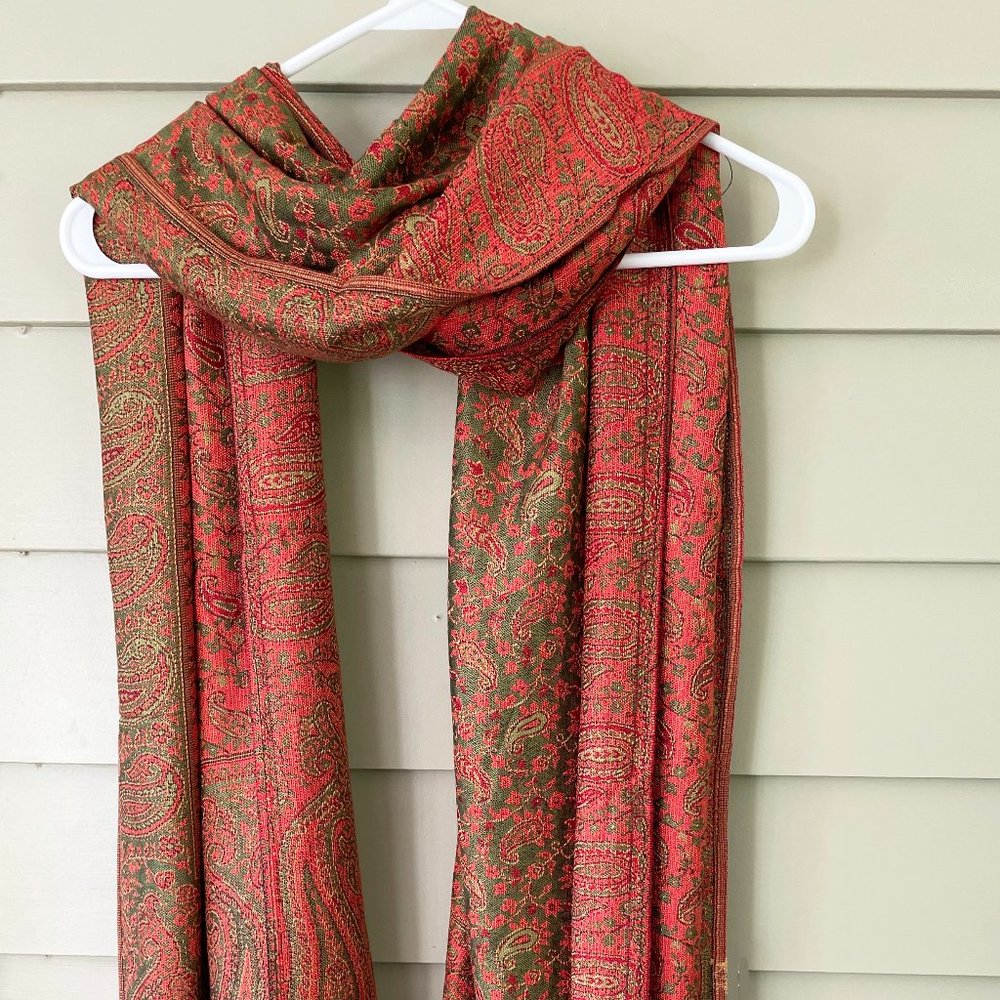 Olive Green Red Paisley Pashmina Scarves for Women Wrap Fashion Shawl Long Stole